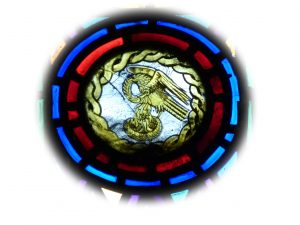 The pelican, symbol of Christ's Passion and the Eucharist, shown in stained glass at St Michael's