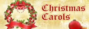 A Christmas wreath, with text saying "Christmas Carols"