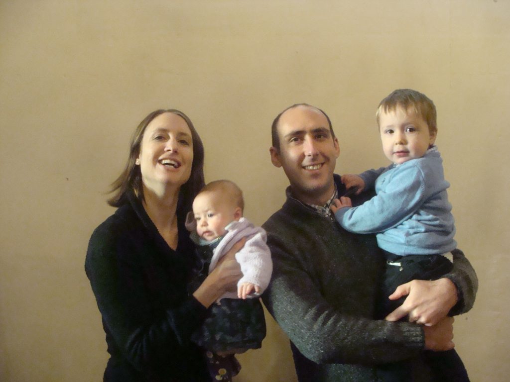 A photograph of an adult man and woman and two small children; our new Curate, Gerard Rundell, his wife Karen, and their children Theo and Phoebe
